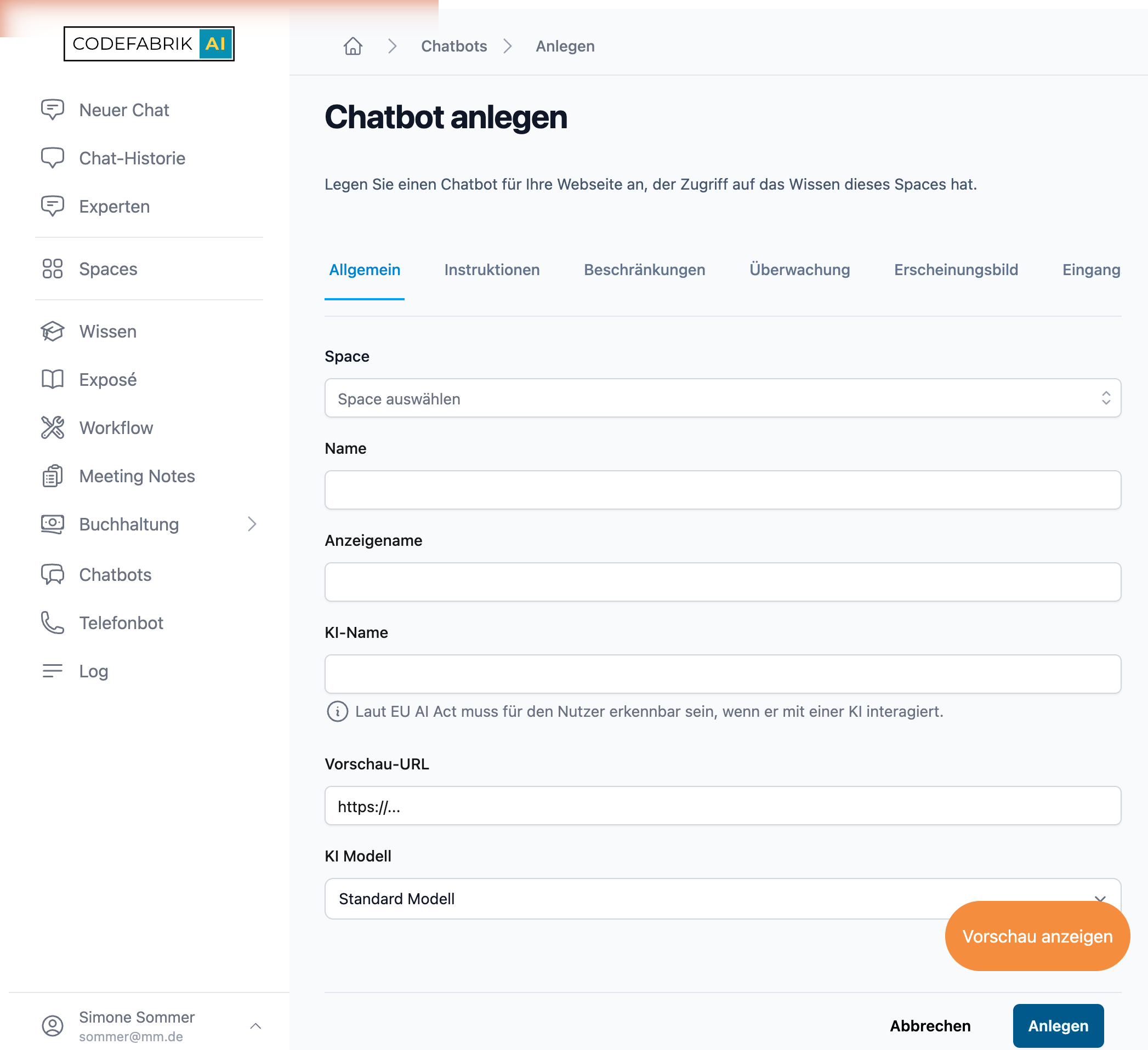 Chatbot anlegen – Allgemein Chatbot anlegen – Allgemein