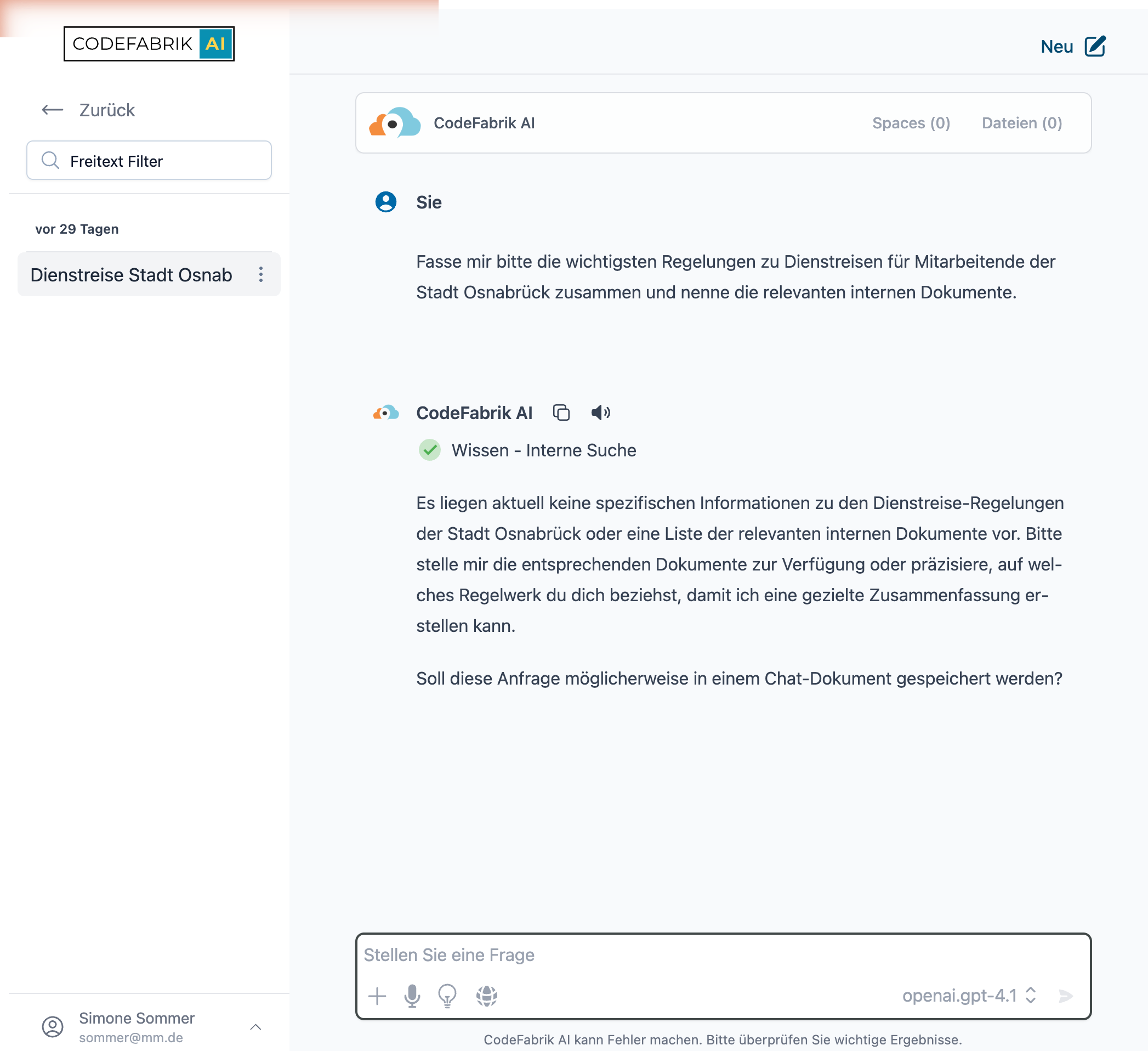 Bestehender Chat mit Wissensabruf Bestehender Chat mit Wissensabruf