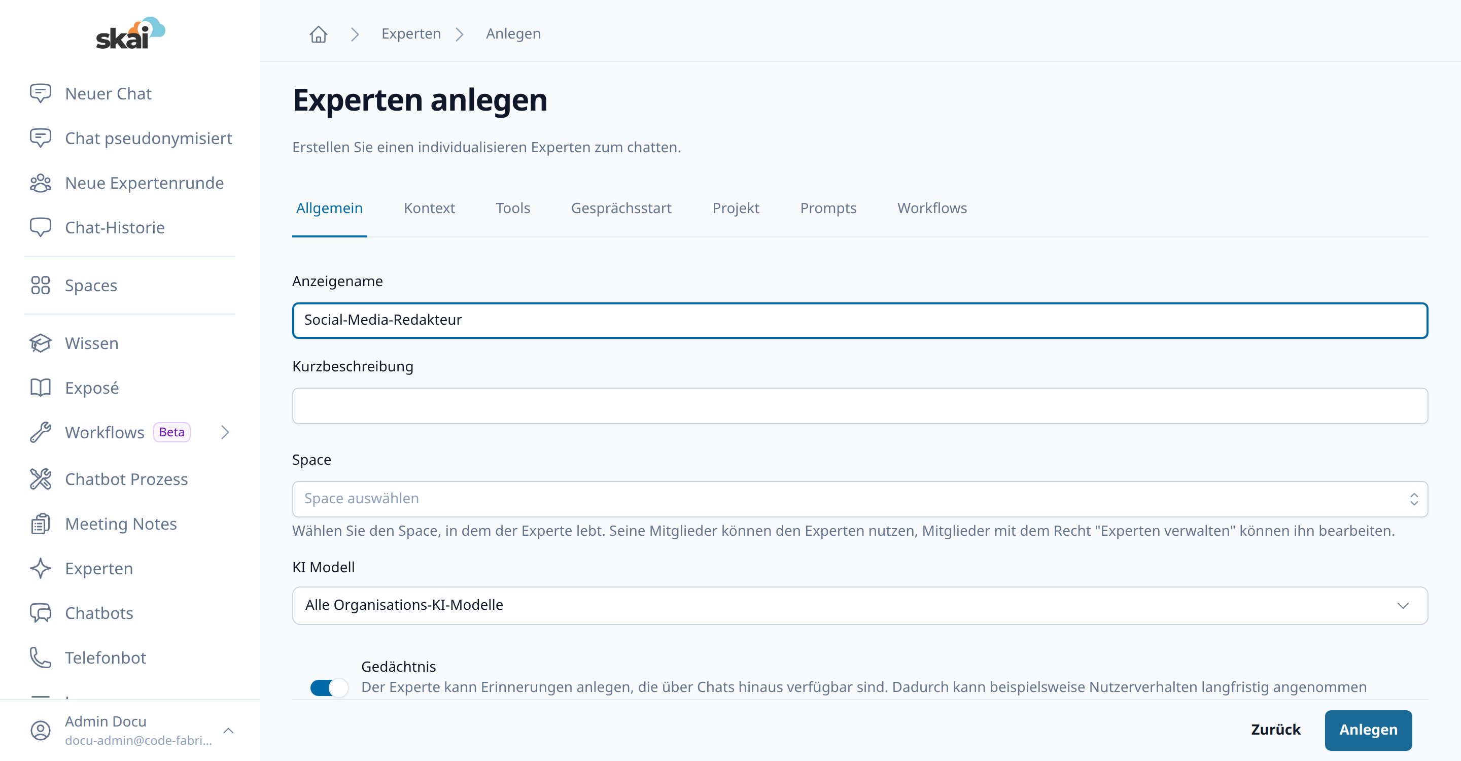 Experten konfigurieren – Allgemein Experten konfigurieren – Allgemein