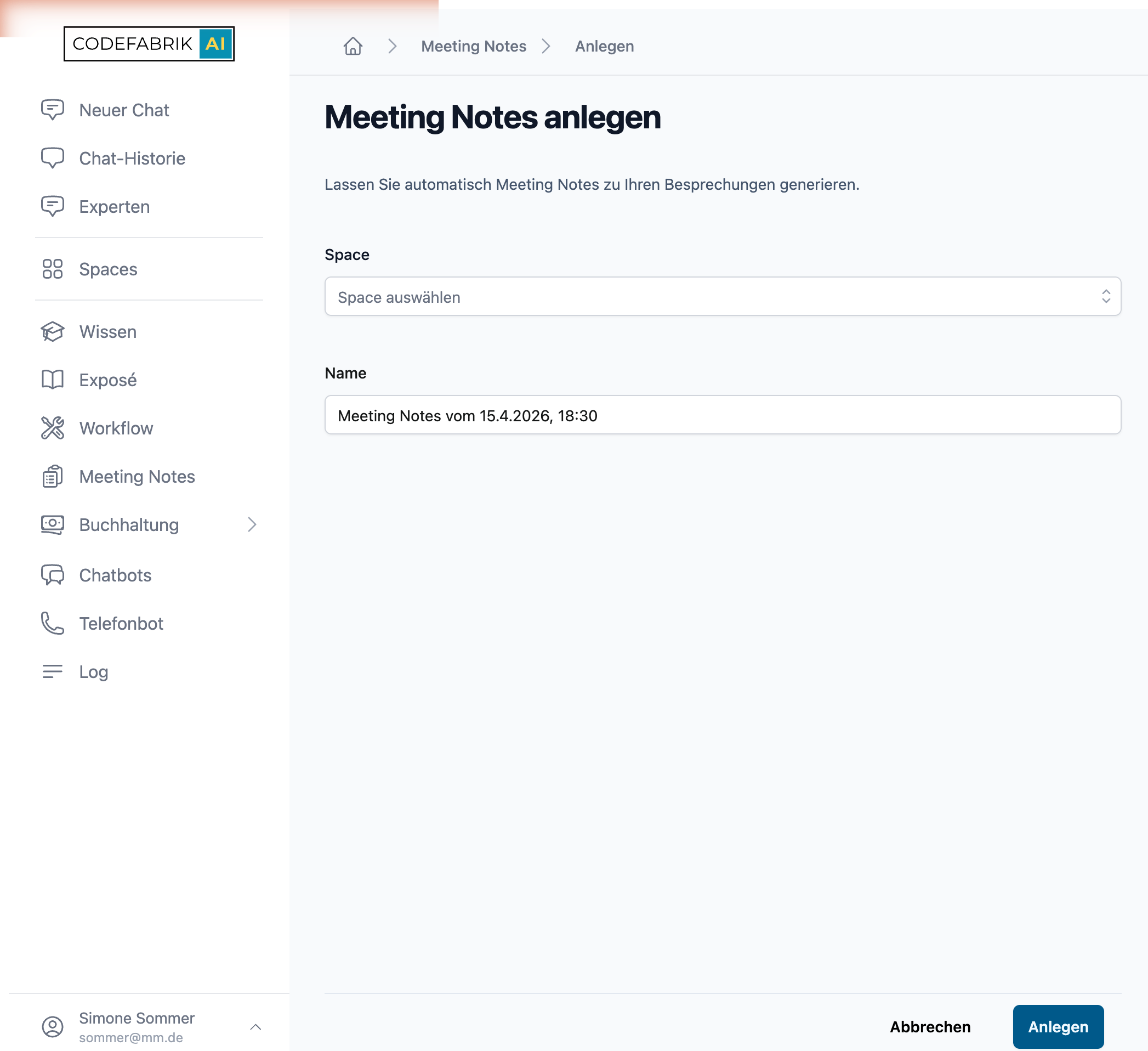 Neue Meeting Notes anlegen Neue Meeting Notes anlegen