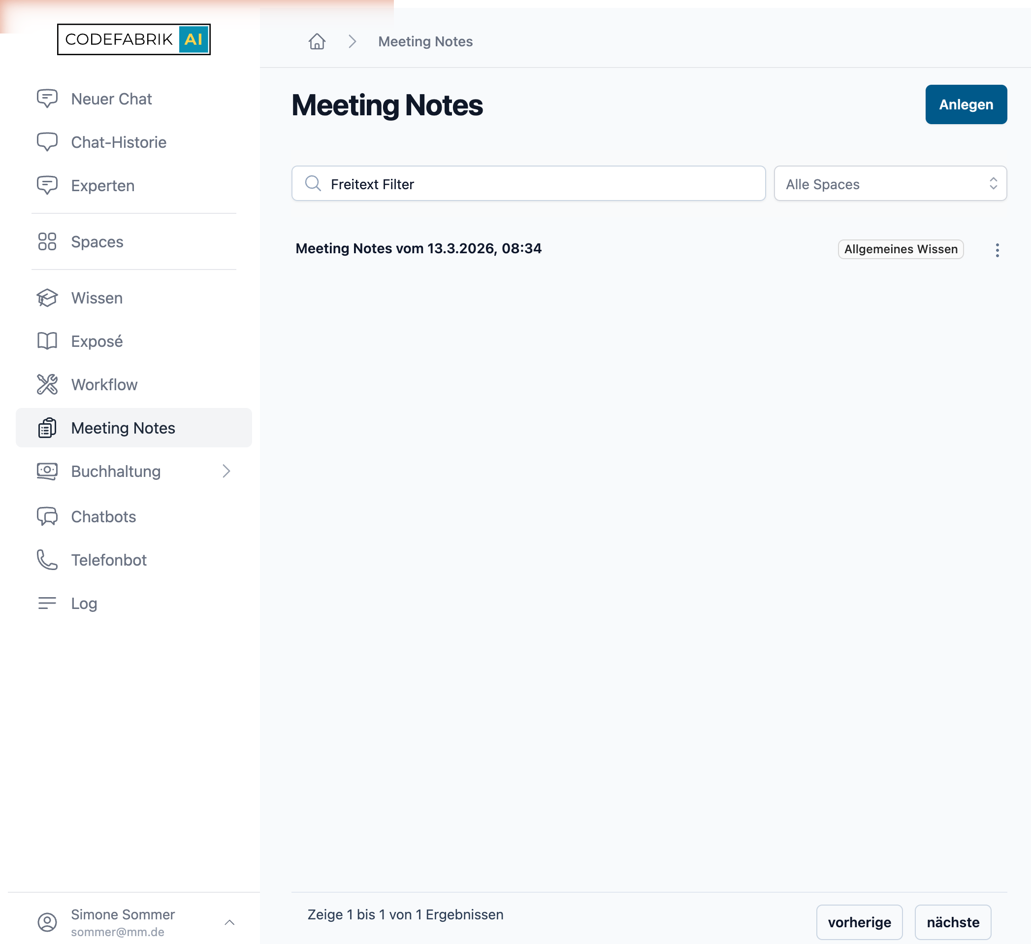 Liste aller Meeting Notes Liste aller Meeting Notes