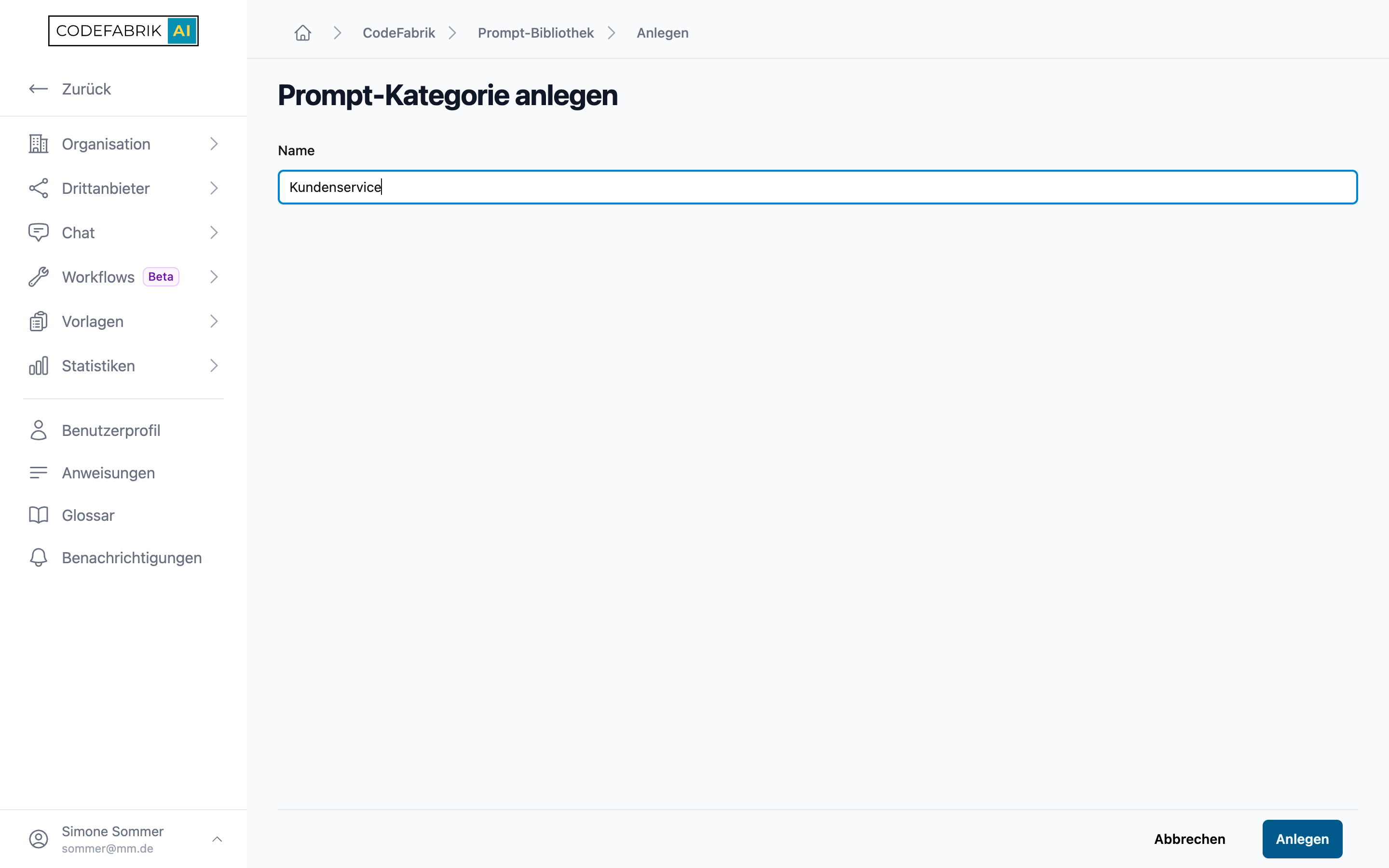 Neue Prompt-Kategorie anlegen Neue Prompt-Kategorie anlegen